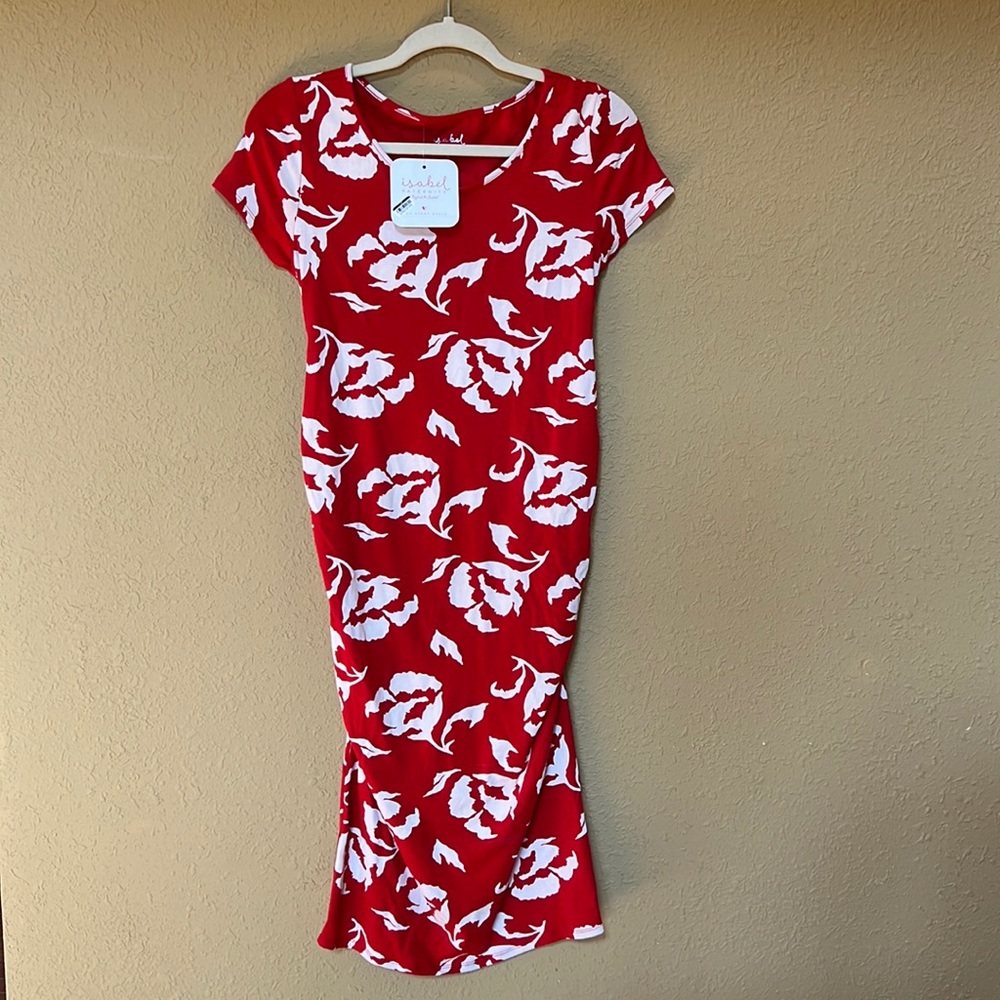Ingrid & Isabel red floral print maternity dress, NWT, small